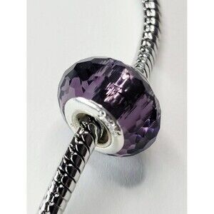 NWT Deep Purple 925 Sterling For Pandora Charm Bracelet Glass Faceted European